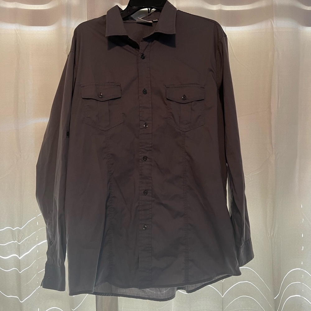 Gray button down shirt